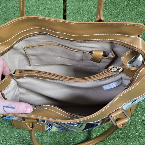 TALBOTS | POSTCARD RESORT CRUISE LARGE TRAVEL SATCHEL COTTON CANVAS VEGAN BAG - Picture 13 of 16